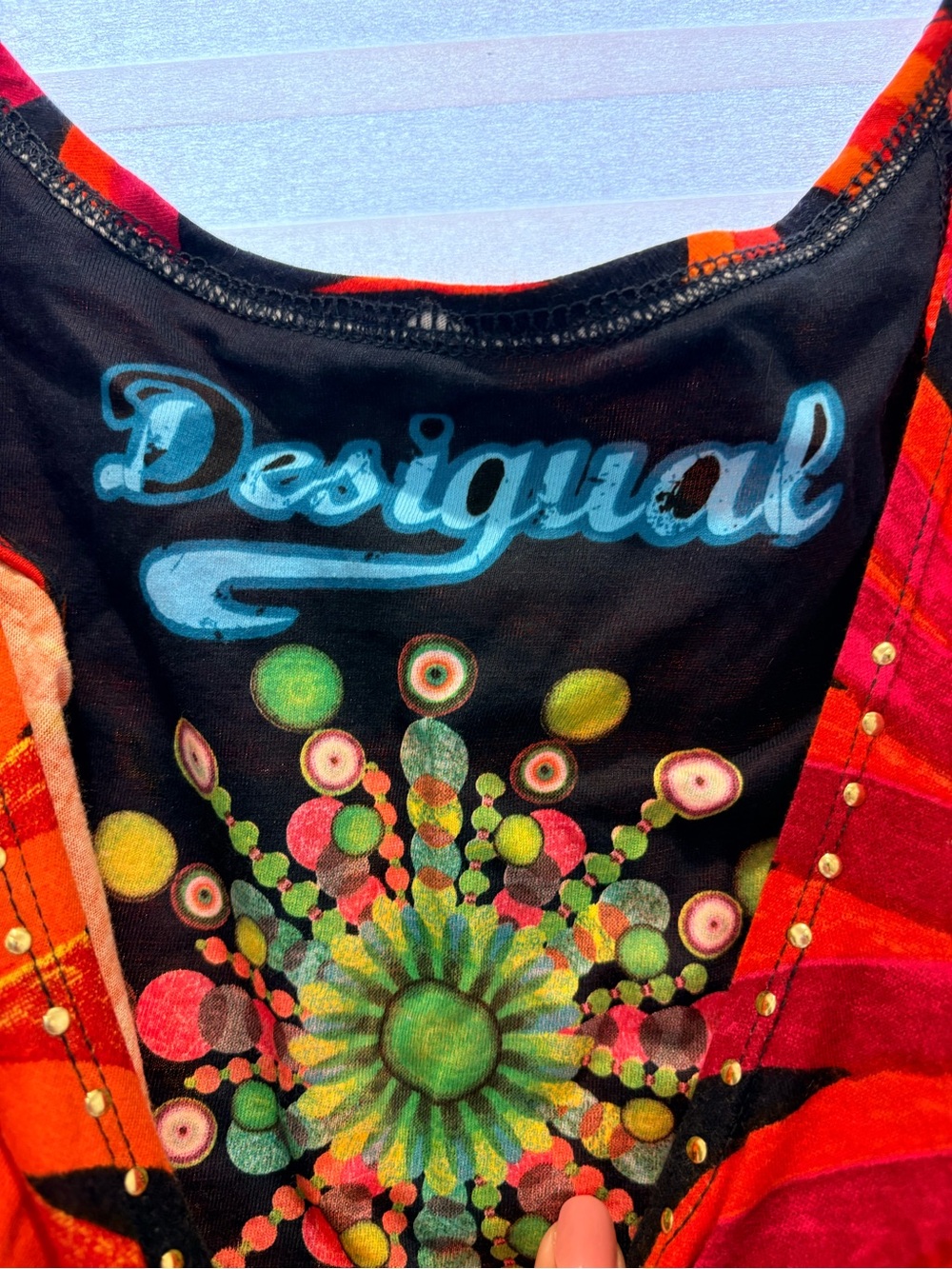 Desigual Bright Orange and Red Sunburst Print Dress - Picture 5 of 7